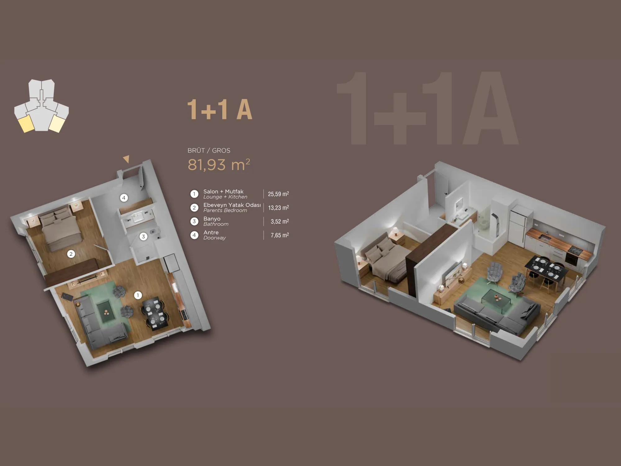 1+1, Tip A, Deniz manzaralı