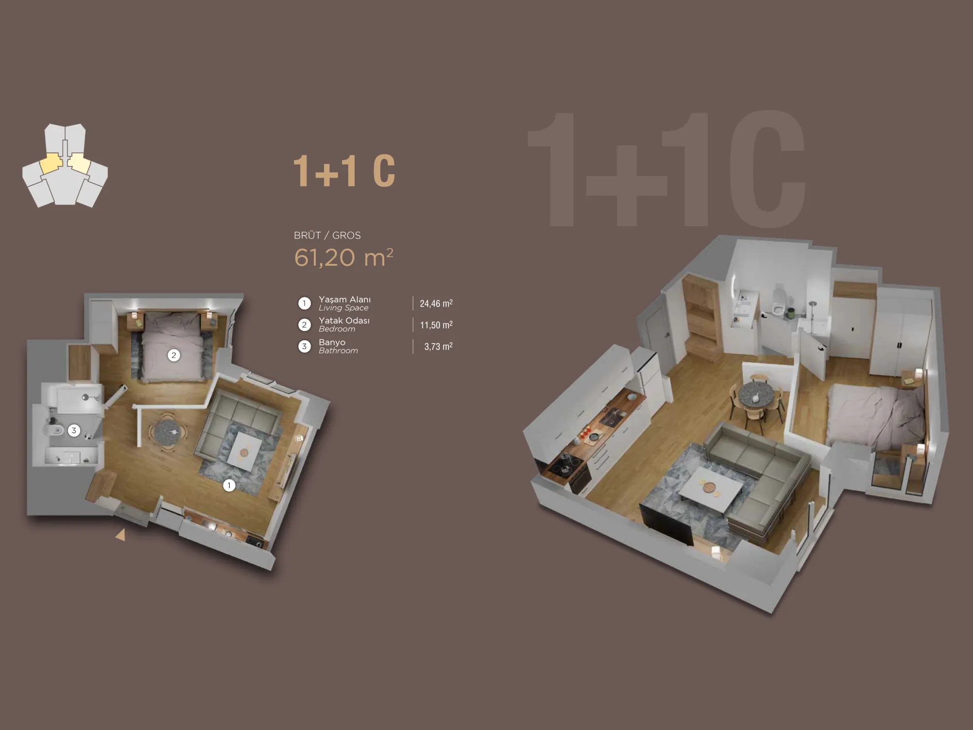1+1, Tip C, Deniz manzaralı