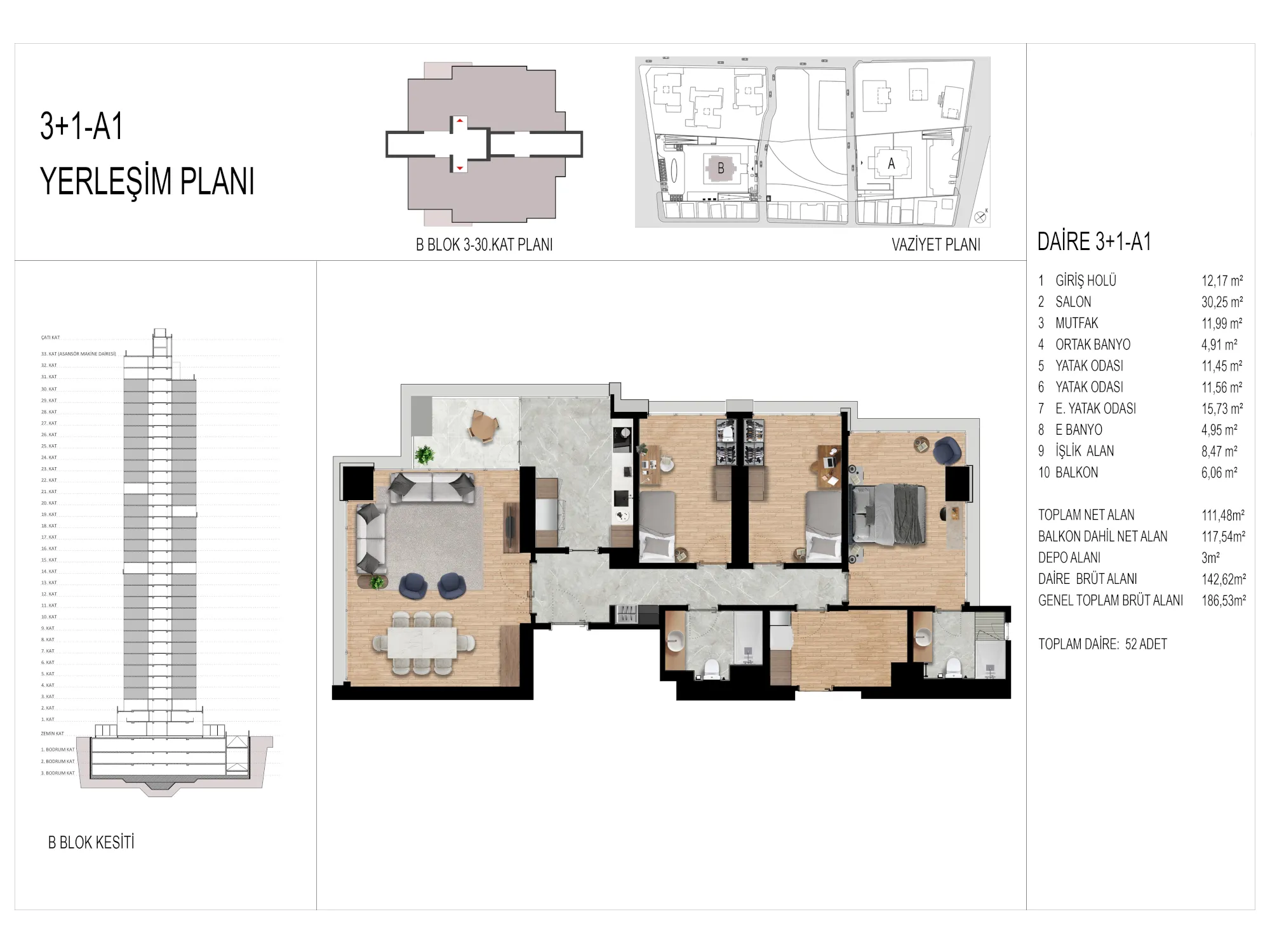 3+1, B22, Deniz manzaralı